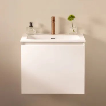 Macrae Houten Badkamermeubelset Met Geïntegreerde Wastafel Wit & Spiegelloze & Rosé Goud ↑20 Cm Met - Sklum