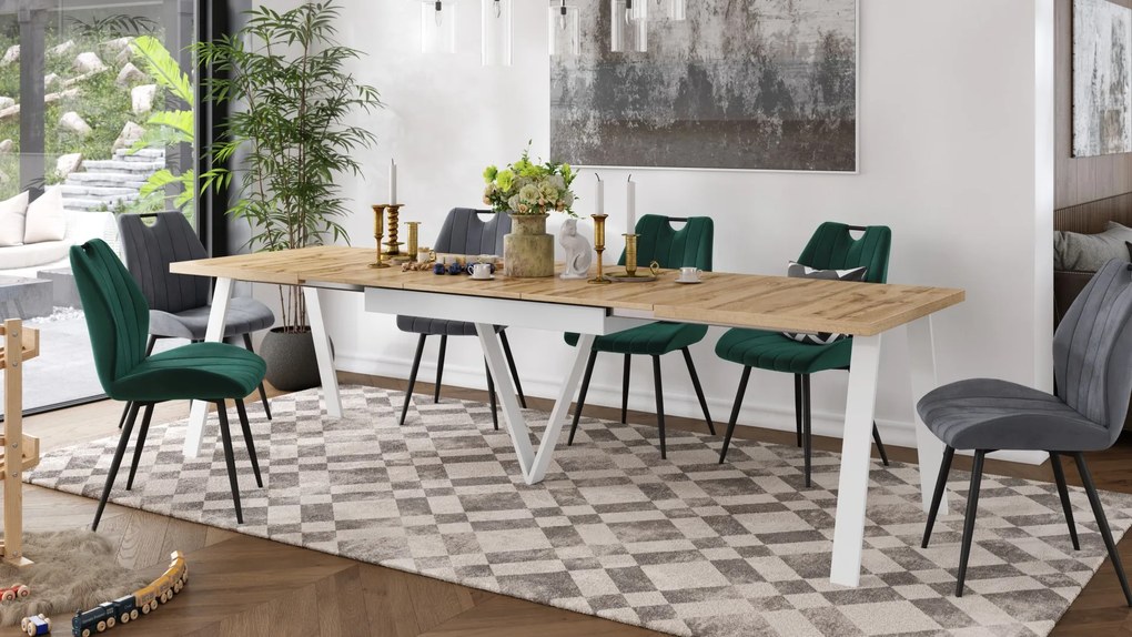 AVERY eiken Wotan/ onderkant wit - LOFT/INDUSTRIËLE TAFEL VOOR WOONKAMER / EETKAMER UITKLAPBAAR TOT 290 cm!