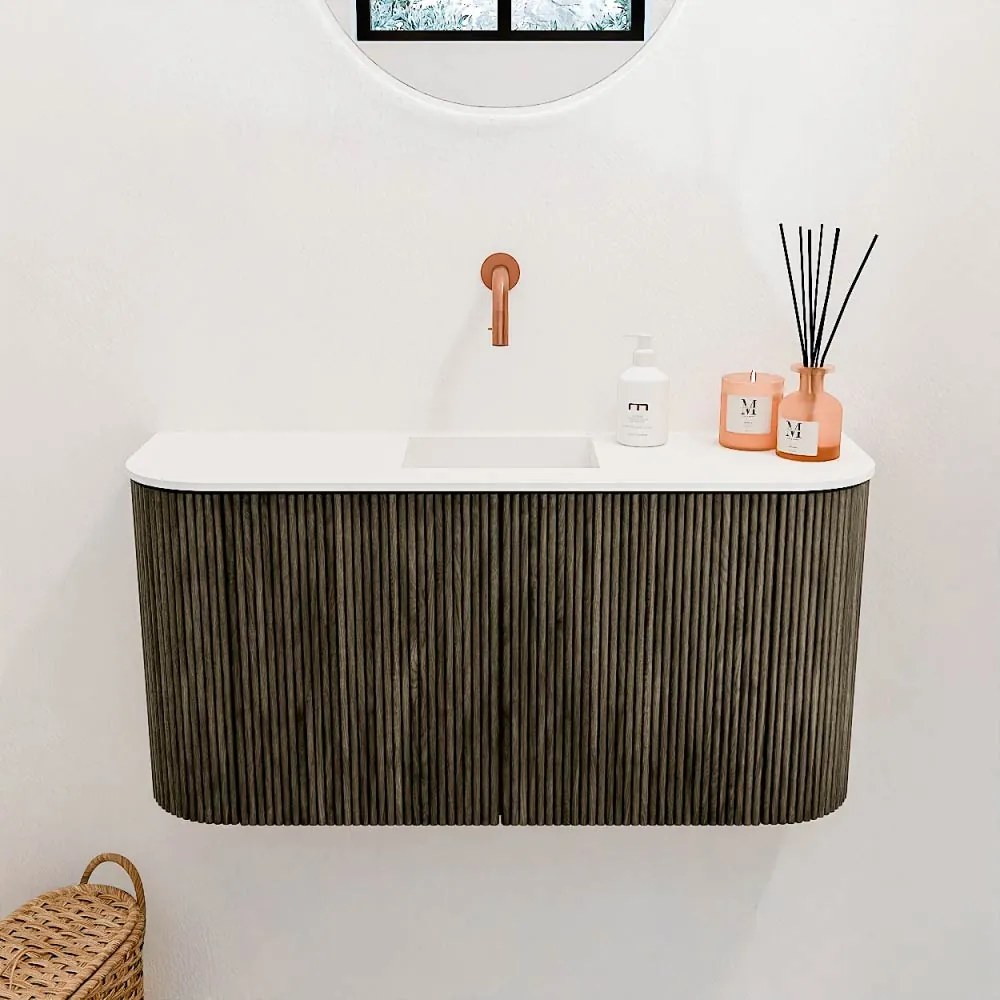 Mondiaz Joya 85cm toiletmeubel ronding links/rechts shadow met wastafel faye midden zonder kraangat talc
