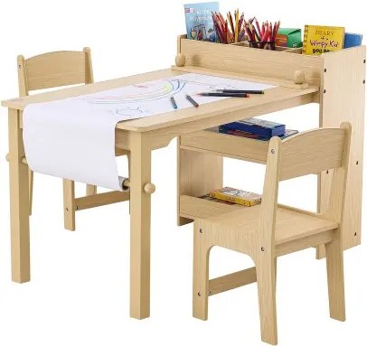 VEVOR Kinderzitgroep kindertafel, 2 kinderstoelen 1 tafel kinderzitgroep van P2-kwaliteit MDF, 2 in 1 kindertafelset bureau &amp; kast geschikt voor kinderen van 2-8 jaar speelkamer