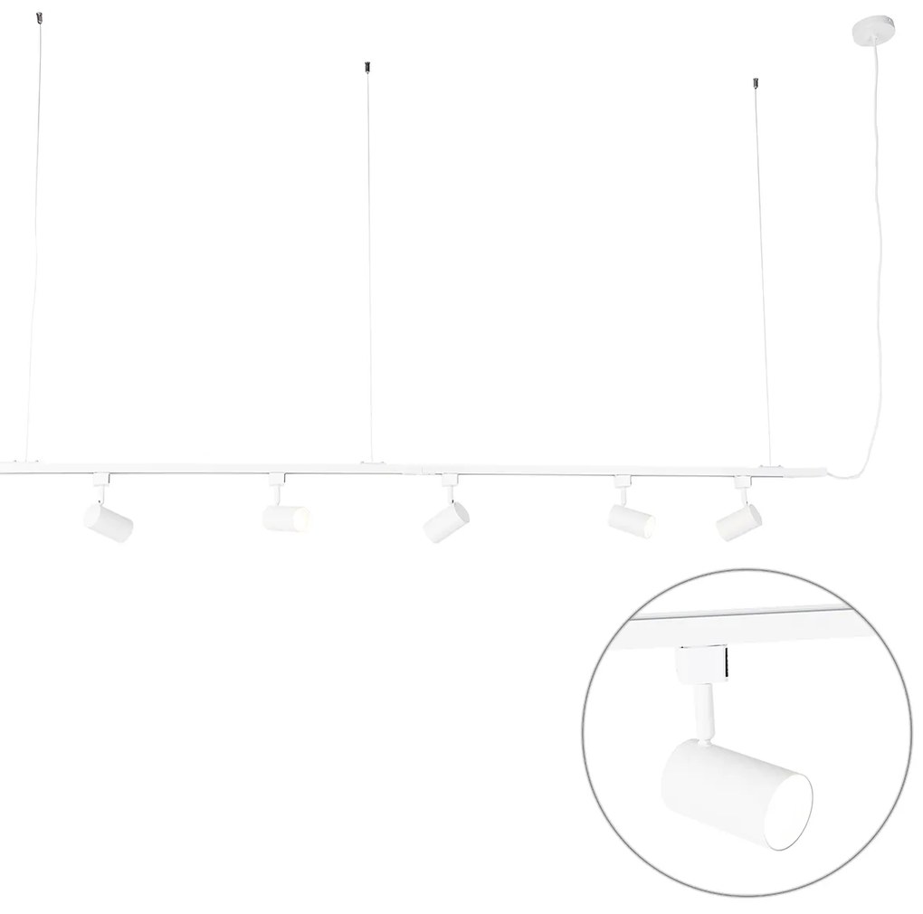 Modern hangend railsysteem met 5 Spot / Opbouwspot / Plafondspots wit 1-fase - Iconic Jeana Modern GU10 Binnenverlichting Lamp