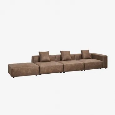 3-delige Modulaire Hoekbank Met Hoge Armleuning En Poef (↔︎450 Cm) Bruna Bruin Koffie Suède - Sklum