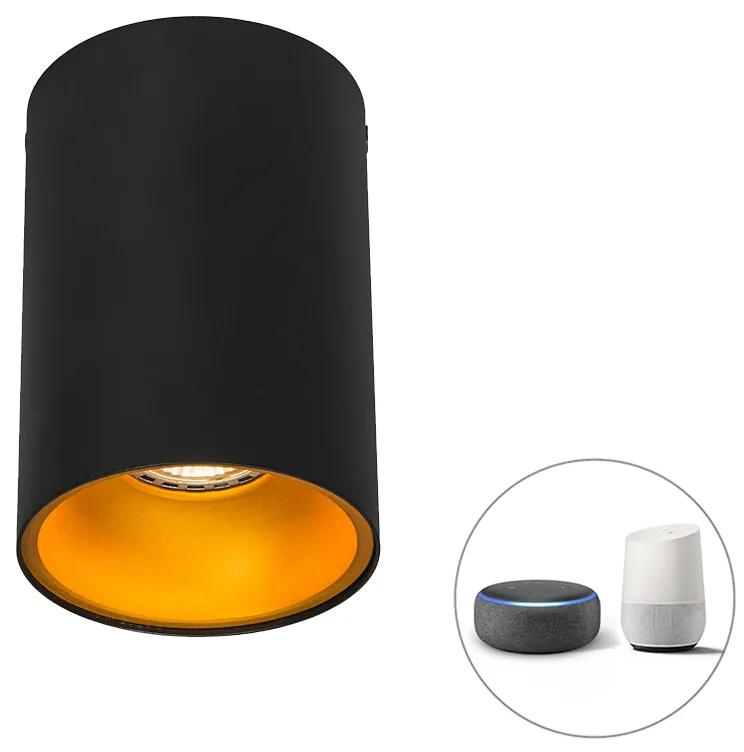 Smart Spot / Opbouwspot / Plafondspot zwart met goud incl. wifi GU10 lichtbron - Deep Modern, Design GU10 cilinder / rond Binnenverlichting Lamp
