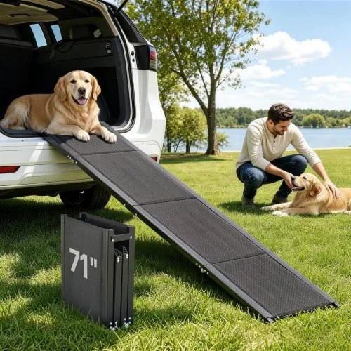 VEVOR Hondenhelling, 180 x 43,2 cm, Opvouwbare hondenhelling voor in de auto voor middelgrote en grote honden tot 113 kg, Instaphulp met antislip Oxford-stofoppervlak, Draagbare hondentrap voor SUV's en vrachtwagens