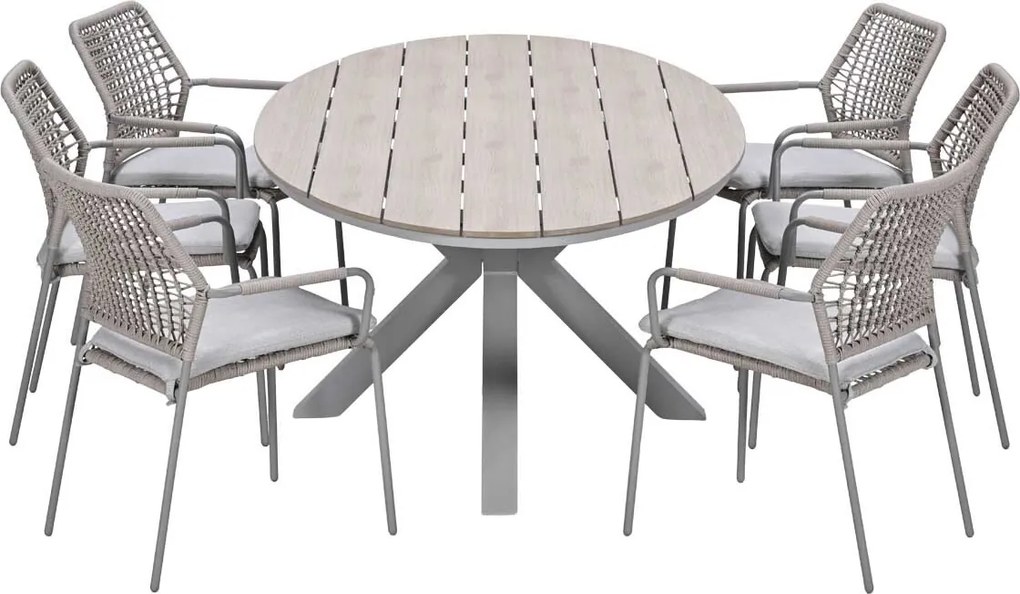 Garden Impressions Natas tuinset 7-delig taupe - Tulli tuintafel 220x115 cm - light teak vironwood