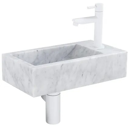 FortiFura Fuente fonteinset - 22x40x10cm - 1 kraangat - rechts - marmer - fonteinkraan wit mat - wit SW696236/SW696206/SW696216/SW728223