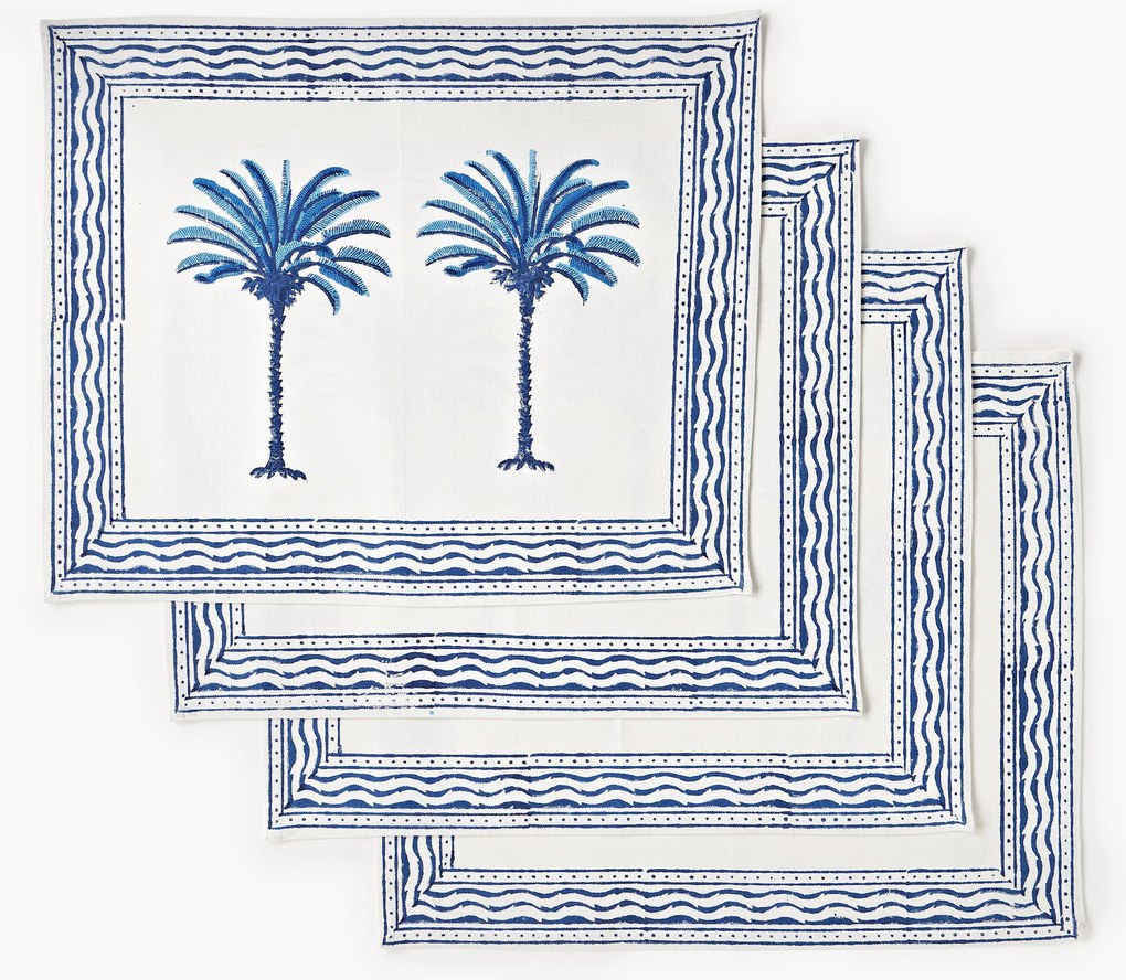 Handbedrukte katoenen placemats The Palms, 4 stuks
