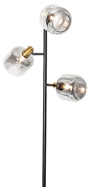 Vloerlamp zwart met goud met smoke glas 3-lichts - Zuzanna Modern E14 Binnenverlichting Lamp
