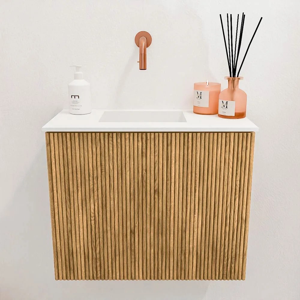 Mondiaz Joya 50cm toiletmeubel oak met wastafel faye links zonder kraangat talc