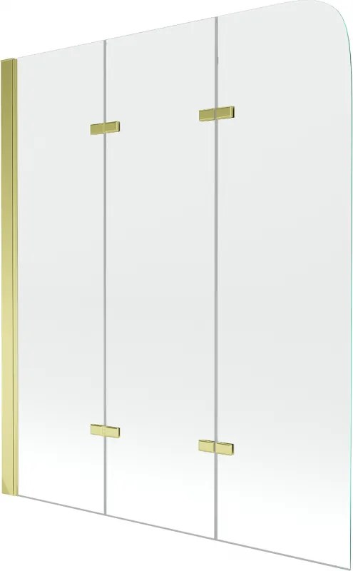 Mexen Felix 3-delige badscherm 120 x 140 cm, transparant, goud - 890-120-003-50-00