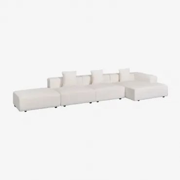 3-delige Chaise Longue Modulaire Bank Rechts Met Pof (↔︎450 Cm) Bruna Bouclé Blanco - Sklum