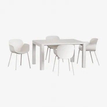 Rechthoekige Eettafelset 140x100 Cm Arnadine En 4 Eetkamerstoelen Van Polypropyleen En Staal Lynette Gardenia Wit - Sklum