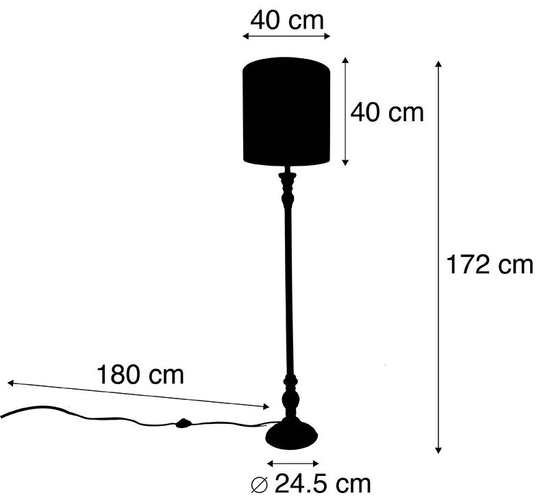Stoffen Klassieke vloerlamp zwart met kap pauw dessin 40 cm - Classico Klassiek / Antiek E27 Binnenverlichting Lamp
