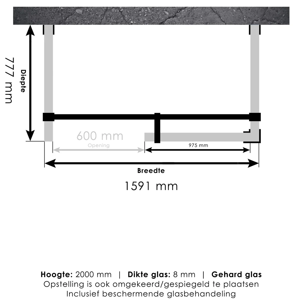 Brauer JC profielloze inloopdouche XL 160x80cm gunmetal geborsteld