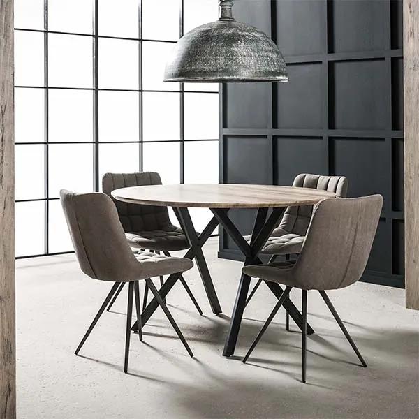 Eetkamertafel rond zwart gepoedercoat frame/3D houtkleur 120cm