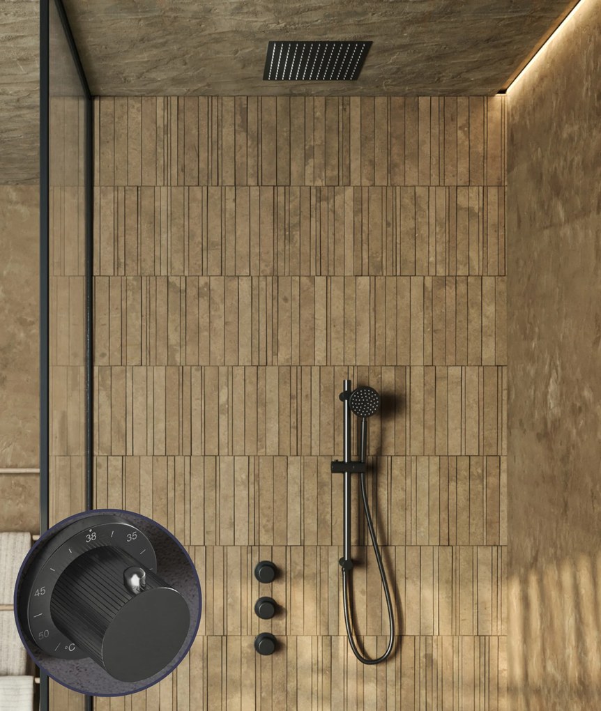 Saniclear Plus Stripes inbouw regendouche met inbouw douchekop 30x30cm en glijstang verouderd ijzer - gunmetal