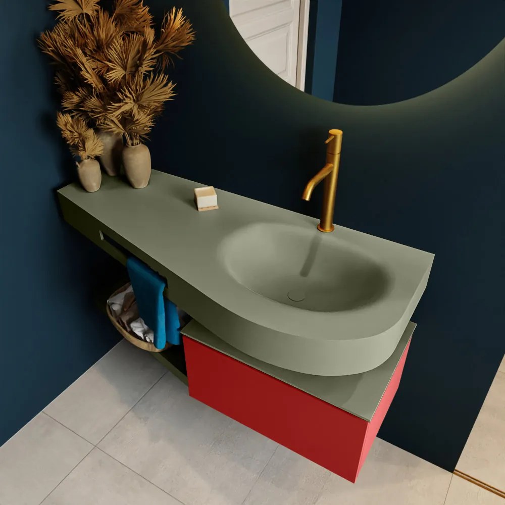Mondiaz Riva badmeubel 120cm Fire met 1 lade en wastafel rechts 1 kraangat Army