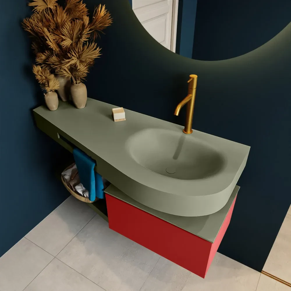 Mondiaz Riva badmeubel 120cm Fire met 1 lade en wastafel rechts 1 kraangat Army