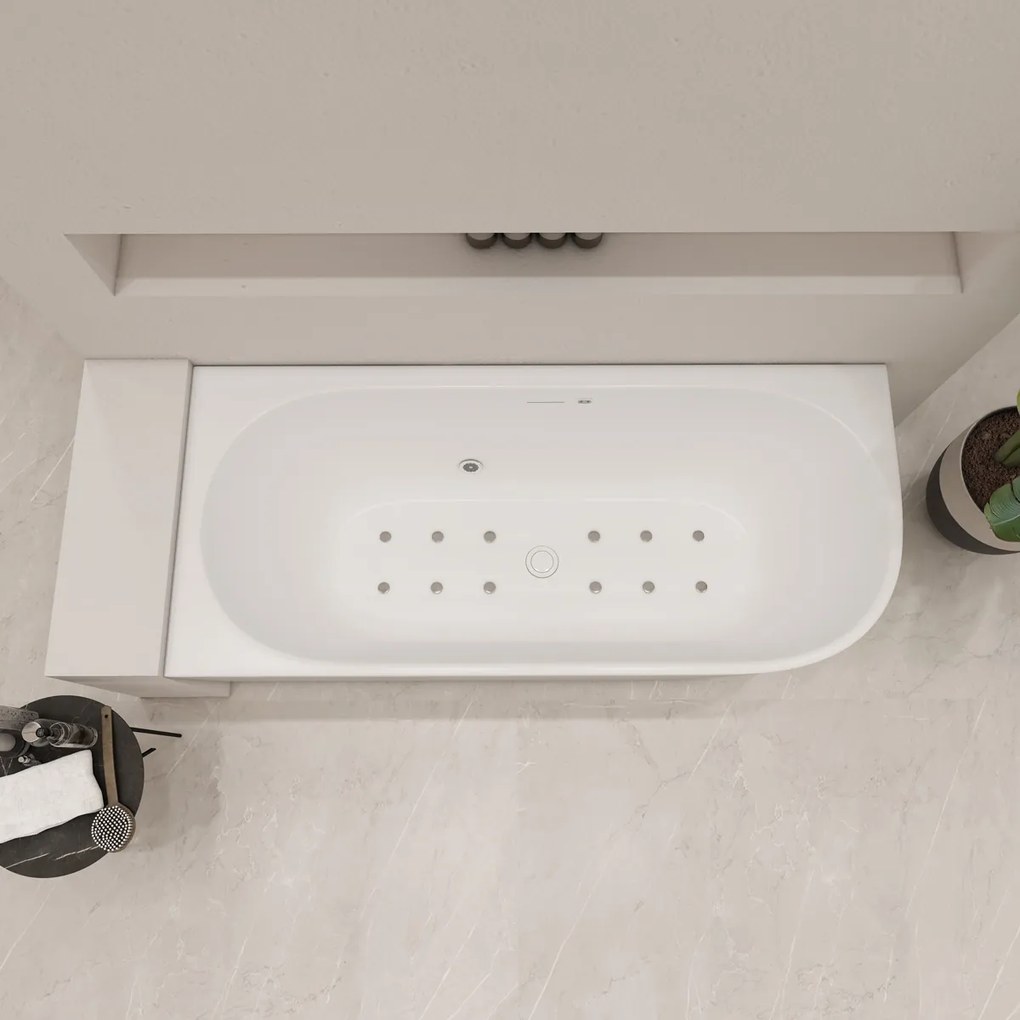 Saniclear Lilla bubbelbad 180x80cm links wit glans elektronisch 12 aerojets chroom