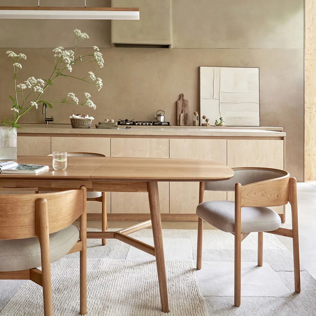 Uitschuifbare eettafel, eiken en fineer, 6 tot 8 couverts, YVAN