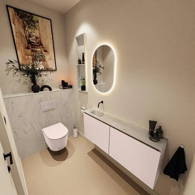 MONDIAZ TURE-DLUX 120cm toiletmeubel Rosee. EDEN wastafel Opalo positie links. Zonder kraangat. TUREDX120ROSL0OPA