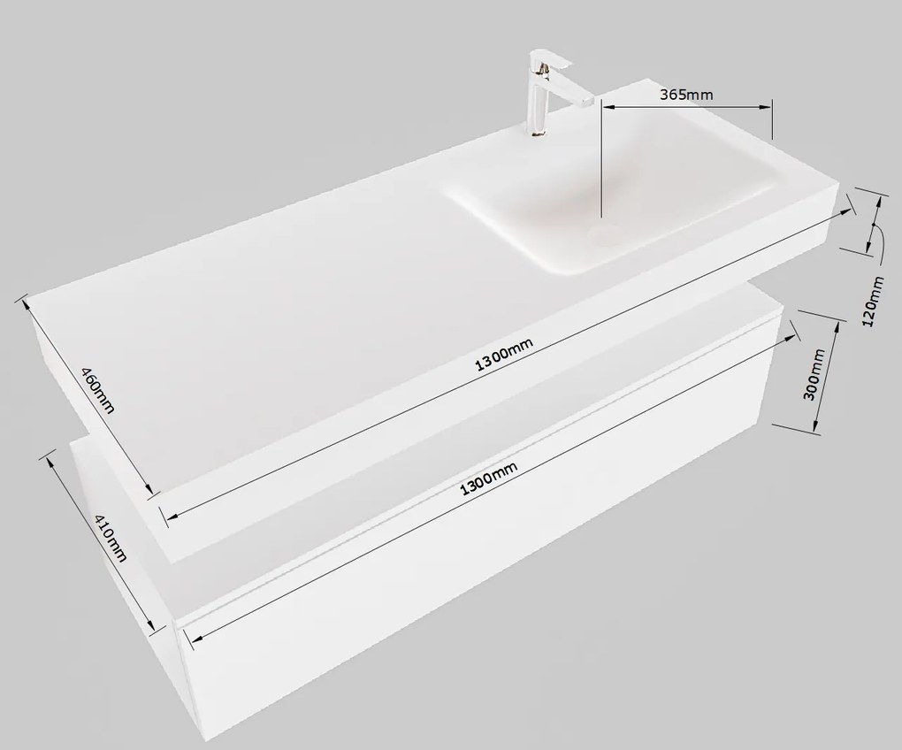 Mondiaz Alan DLux badmeubel 130cm army 1 lade met wastafel frappe rechts zonder kraangat