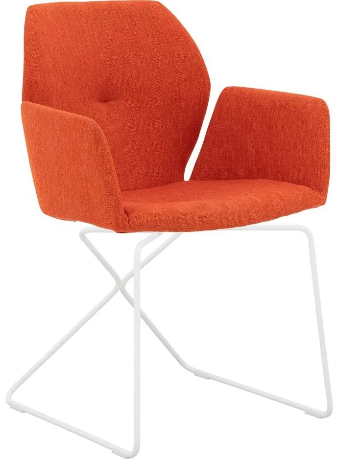 Goossens Excellent Eetkamerstoel Manzini oranje stof met armleuning, modern design