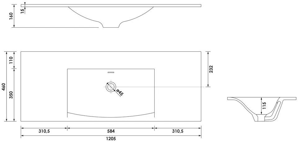 Brauer Glacier wastafel fine stone 120cm zonder kraangat wit glans