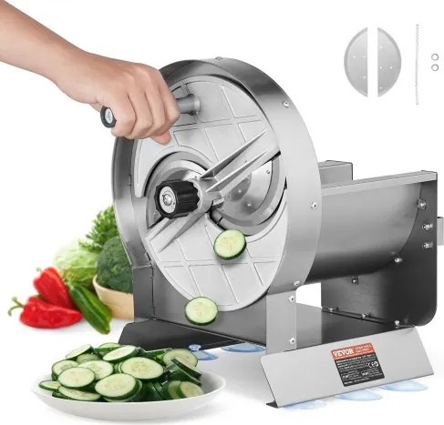 VEVOR Handmatige groente- en fruitsnijder, 0-12 mm dikte, verstelbare snijmachine, roestvrijstalen snijmachine met 2 vervangende messen, voor aardappelen, komkommers, citroenen, tomaten