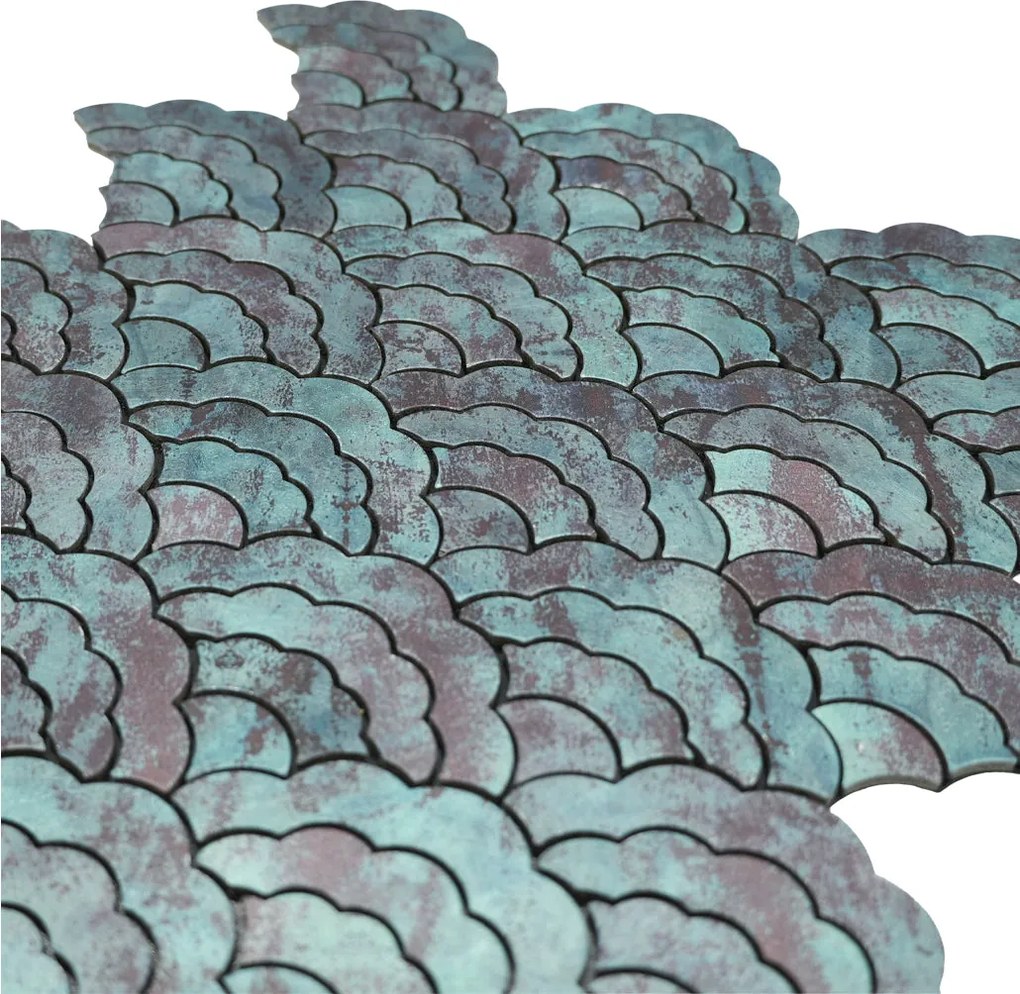 Zelfklevende Mozaïektegels Metaal | Waaier Patina Koper | 26,8×28,1 cm | Keuken, Bad & WC