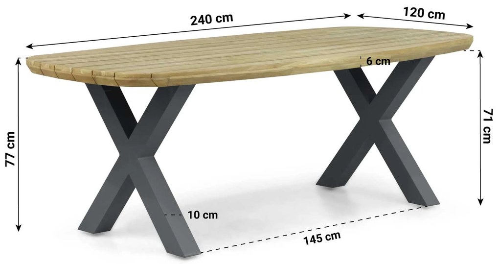 Dining Tuintafel rechthoekig 240 x 120 cm Aluminium/Teak Grijs Falcon/Cardiff