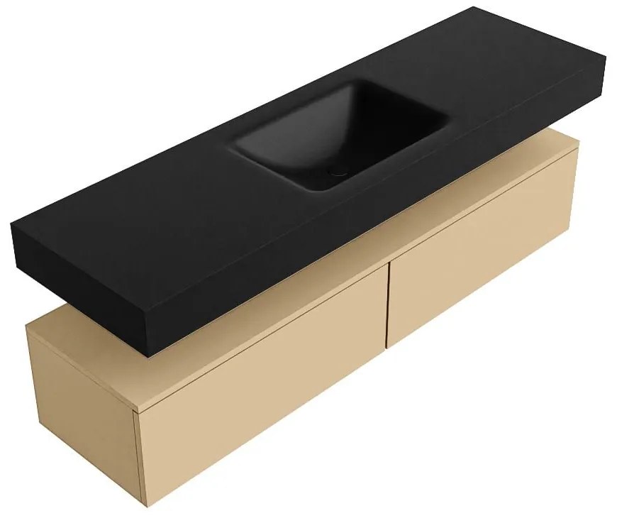 Zaro Alan badmeubel 160cm sand 2 lades met vrijhangende wastafel cloud midden 1 kraangat urban
