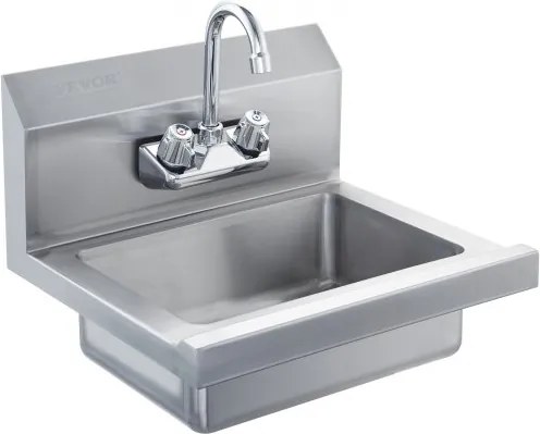 VEVOR Commerciële handwasbak met kraan, roestvrijstalen wastafel, kleine handwasbak, wandgemonteerde handwasbak, spoelbak voor restaurant, keuken, bar, garage en thuis
