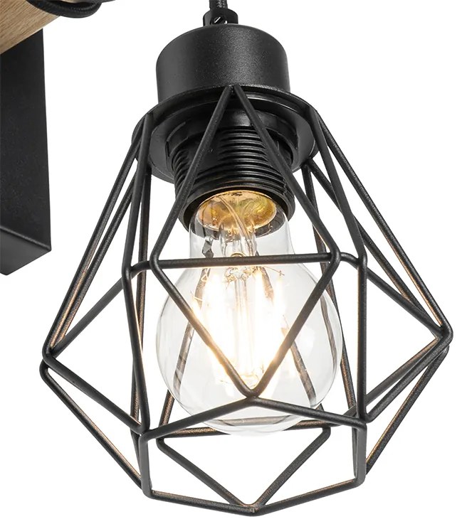 Smart wandlamp met dimmer zwart met hout incl. Wifi A60 - Chon E27 Binnenverlichting Lamp