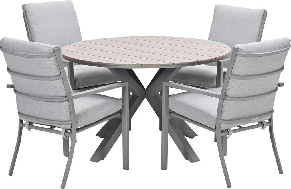 Garden Impressions Senja tuinset 5-delig valley sand - Tulli tuintafel Ø122x75 cm - light teak vironwood