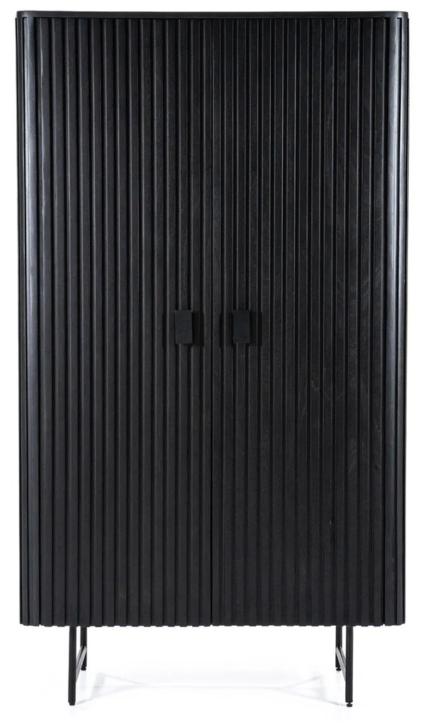 Eleonora Remi Zwarte Retro Kast Met Houten Latjes - 96x45x170cm.