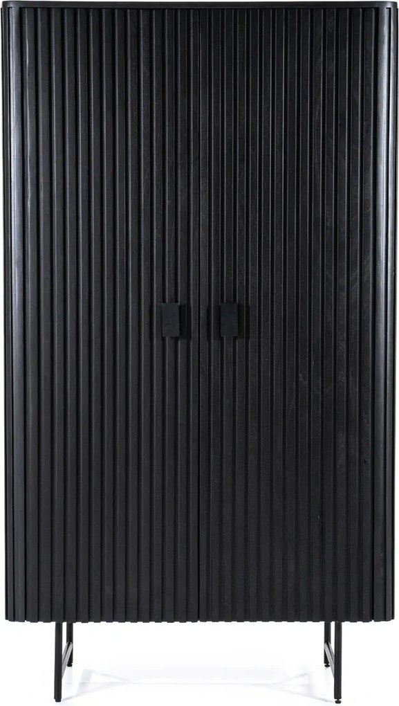 Zwarte Retro Kast Met Houten Latjes - 96x45x170cm.