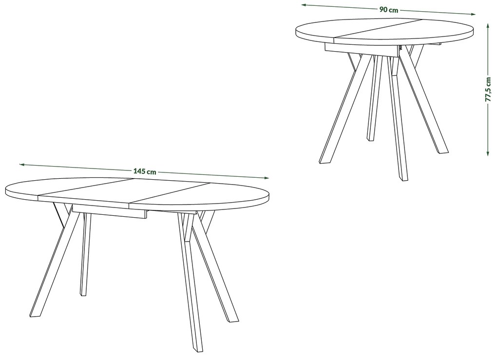 ALMO Eiken Artisan/Zwarte poten - RONDE LOFT/INDUSTRIËLE TAFEL VOOR WOONKAMER/EETKAMER, UITSCHUIFBAAR