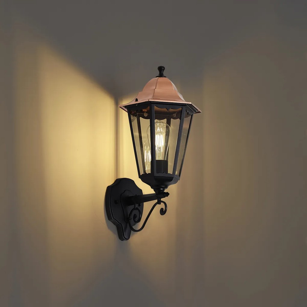 Klassieke wandlamp zwart met koper IP44 - Havana