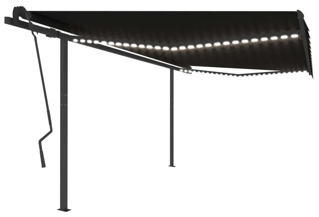 vidaXL Luifel handmatig uittrekbaar met LED 4,5x3,5 m antracietkleurig