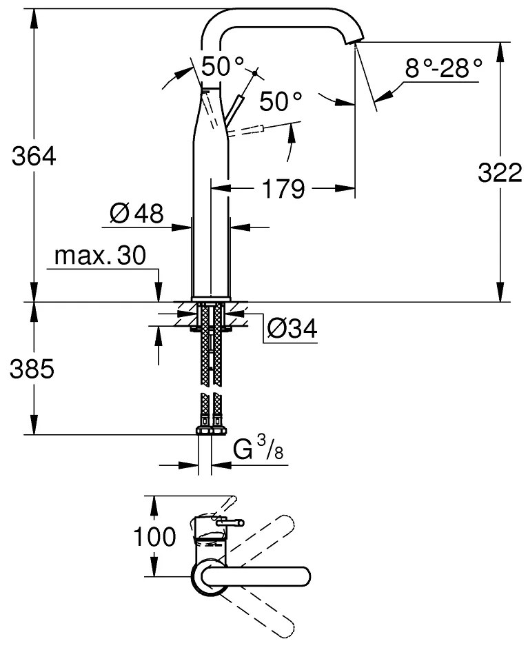 Grohe Essence New wastafelkraan XL-size met hoge draaibare uitloop gladde body cartouche brushed hard graphite