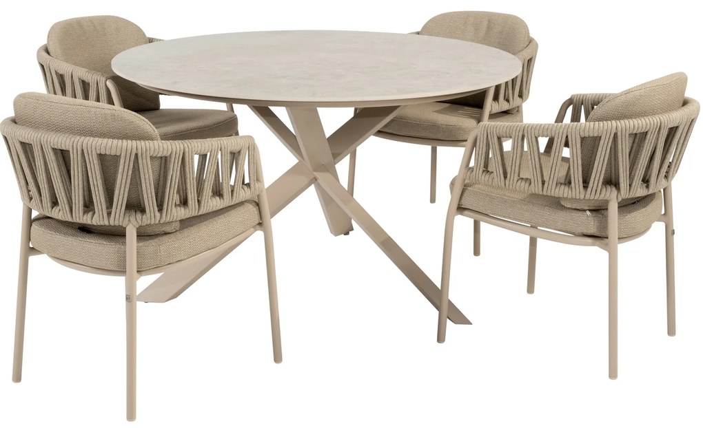 Calma Prado dining tuinset 130xH75 cm rond 5 delig keramiek latte Taste 4SO