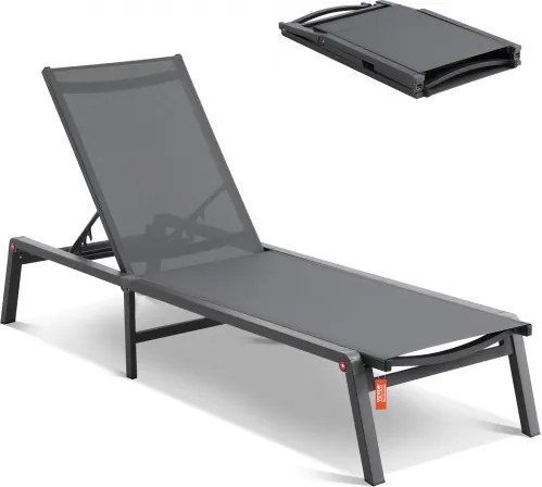 VEVOR Outdoor Chaise Lounge Chair, Aluminium Patio Lounge Chair met 5 Verstelbare Standen, Opvouwbare Zwembad Lounge Chair, Ligstoel voor Terras, Strand, Zwembad, Donkergrijs