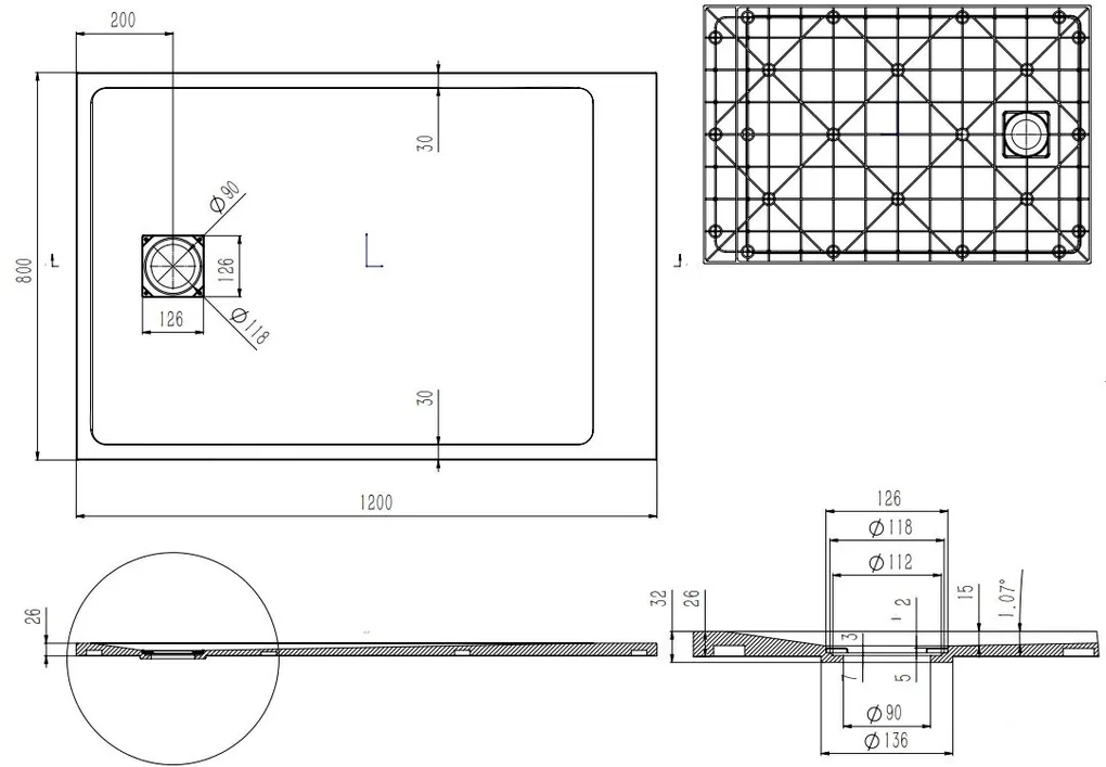 Saniclear Naxos SMC douchebak stone-look 120x80cm grijs mat