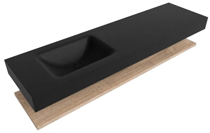 Zaro Alan badmeubel 170cm met planchet washed oak en vrijhangende wastafel cloud links 1 kraangat urban