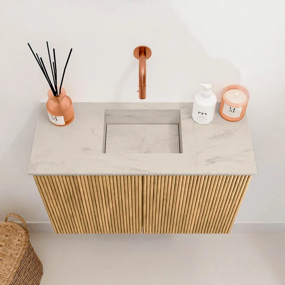 Mondiaz Joya DLux 60cm toiletmeubel oak met wastafel faye midden zonder kraangat opalo