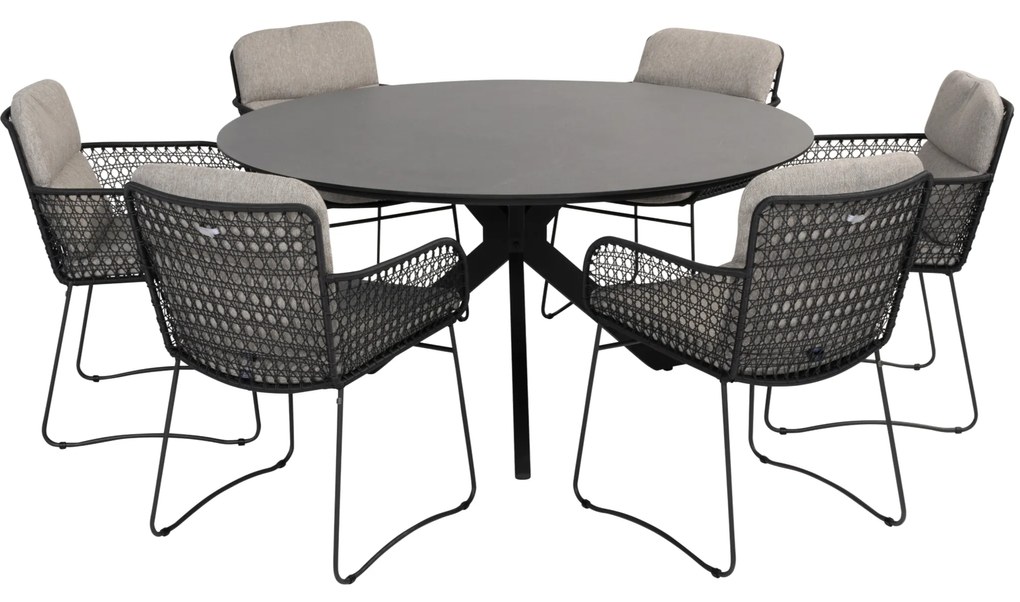 Locarno Aprilla dining tuinset 7 delig 160 cm rond HPL antraciet 4 Seasons Outdoor