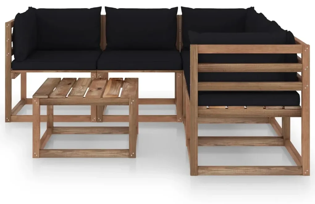 vidaXL 6-delige Loungeset met zwarte kussens geïmpregneerd grenenhout