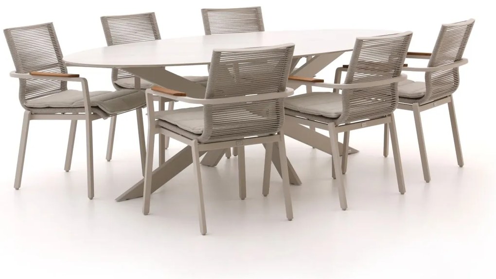 Diningset Bellagio  | 6 personen sintered stone | Tuinset stapelbaar | 7-delig | Kees Smit Tuinmeubelen