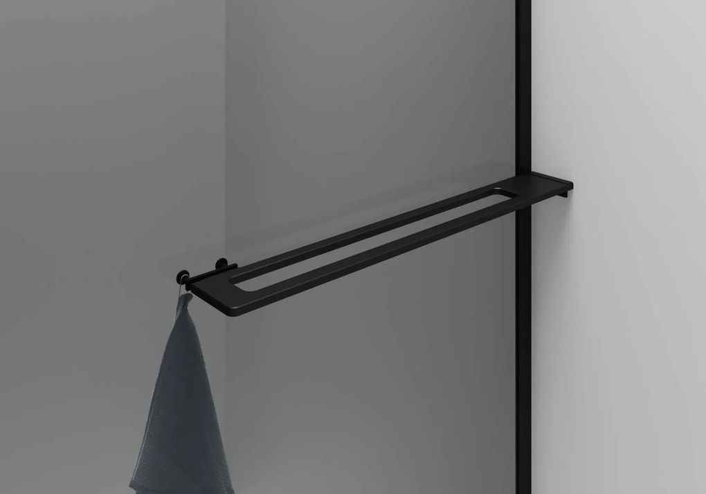 Sanigoods Curvea rookglas inloopdouche met handdoekhouder mat zwart 100x200cm